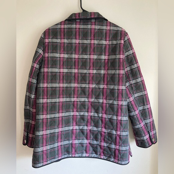 Coach Quilted Navy Blue & Purple Plaid Print Long Sleeve Snap Front Jacket Sz L - Picture 4 of 6